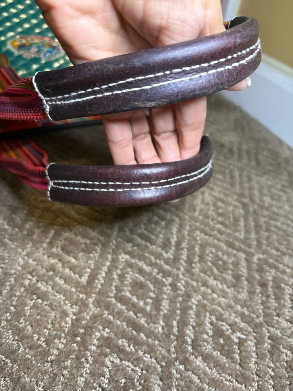 Consuela Teal Quilted Tote with Floral Side Panels and Striped Handles - Picture 12 of 12